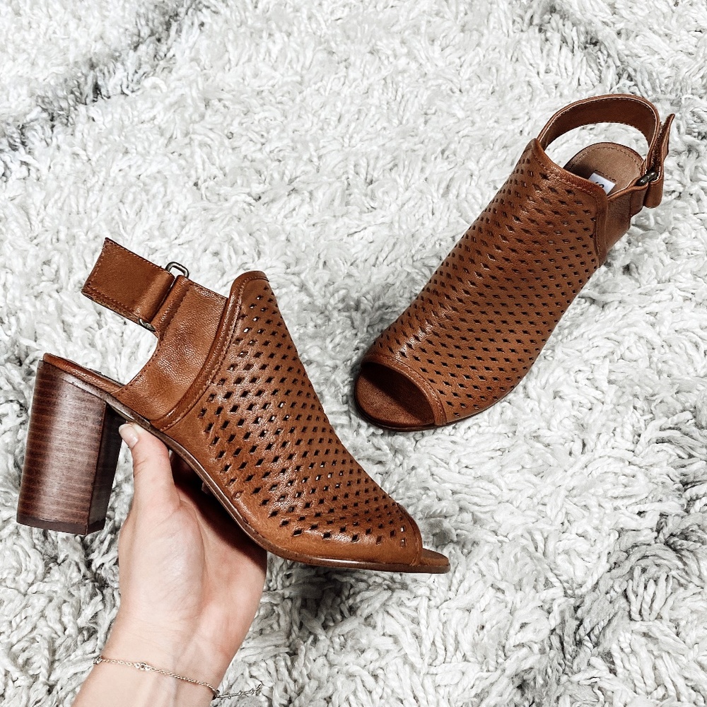 Steve Madden Brown Leather Perforated Sling Back Heeled Sandals Size 7.5B